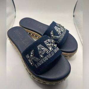 Karl Lagerfeld Denim Navy Slide Sandals 5.5